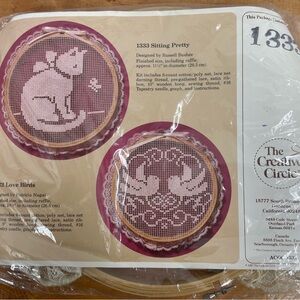 NOS Vintage The Creative Circle Love Birds + Sitting Pretty Cat Needlecraft Kit